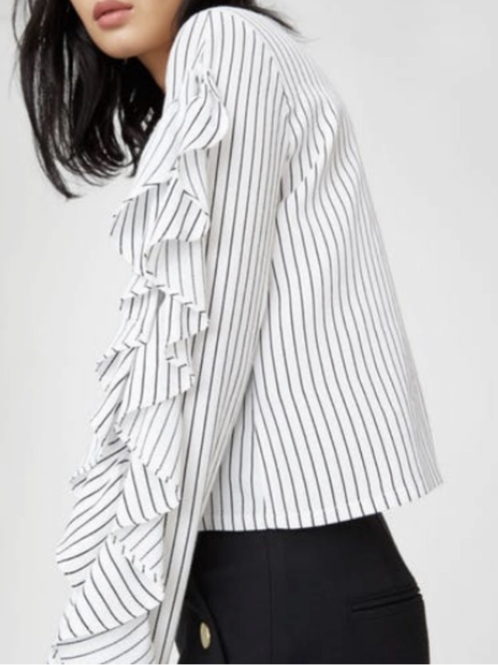 Club Monaco stripped Ruffle Sleeve Women's Top - White/Black
